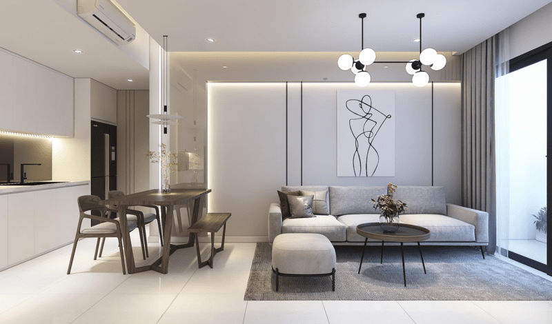 bếp và phòng khách liên thông