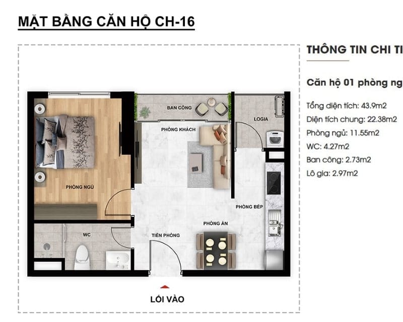 thiết kế nội thất căn hộ 1 phòng ngủ