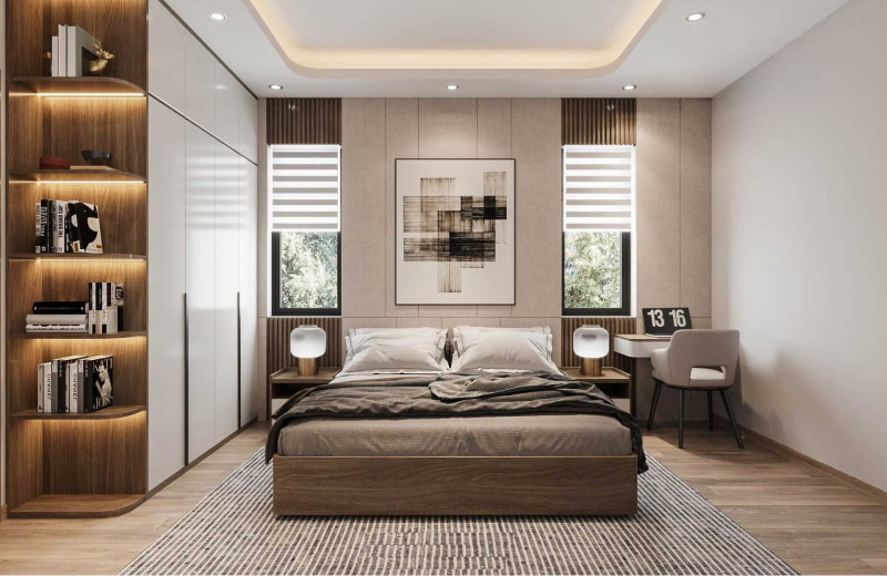 bố trí phòng ngủ 15m2 đẹp mắt
