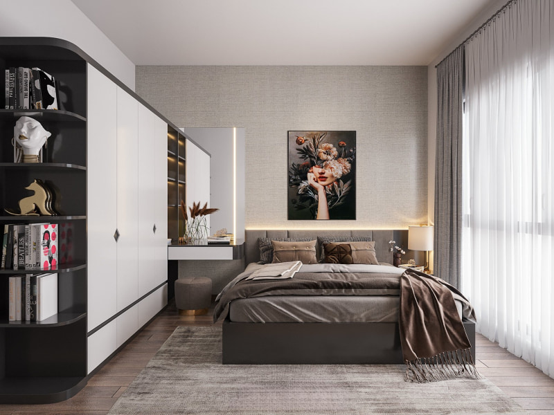 bố trí phòng ngủ 15m2 đẹp mắt