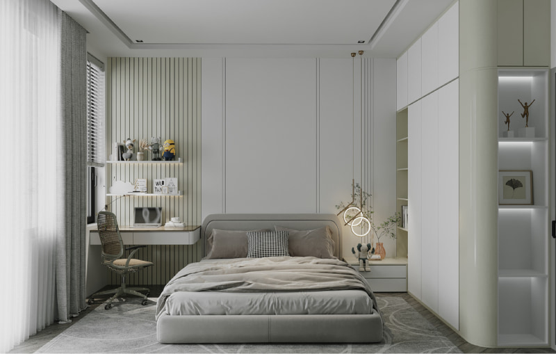 bố trí phòng ngủ 15m2 đẹp mắt