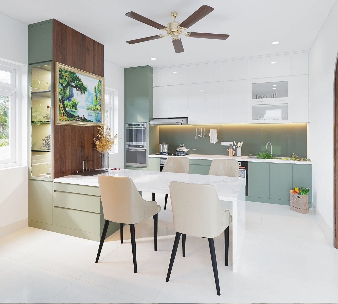 Kết hợp với tủ bếp treo tường