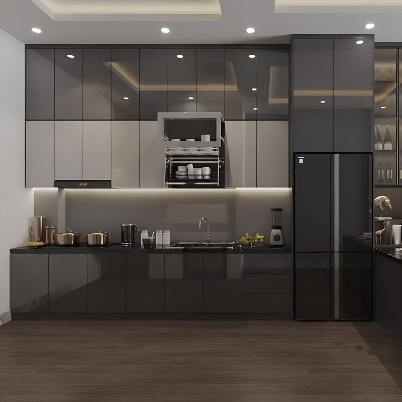 tủ bếp acrylic màu đen