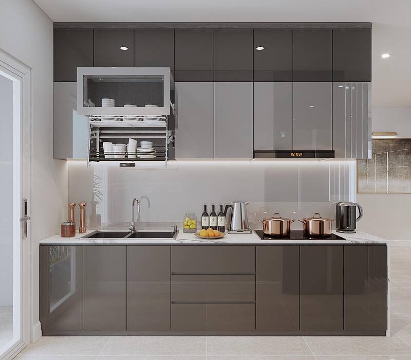 tủ bếp acrylic màu đen