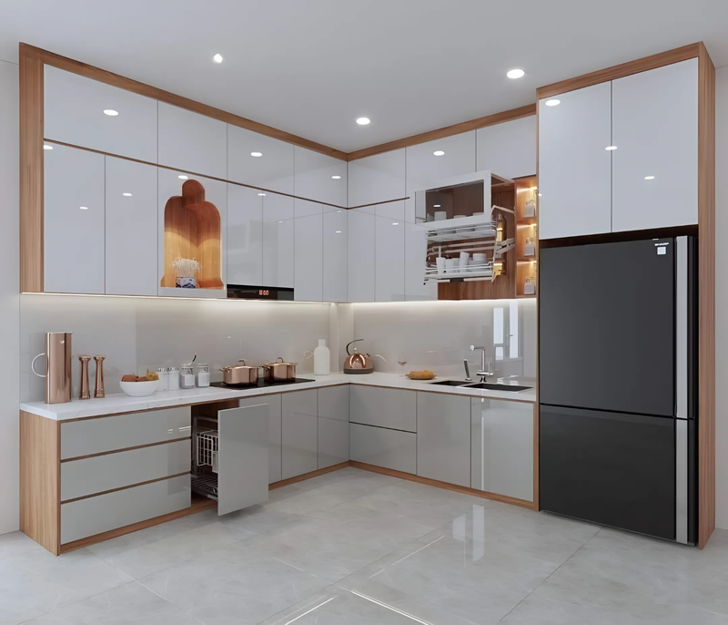 tủ bếp acrylic màu trắng