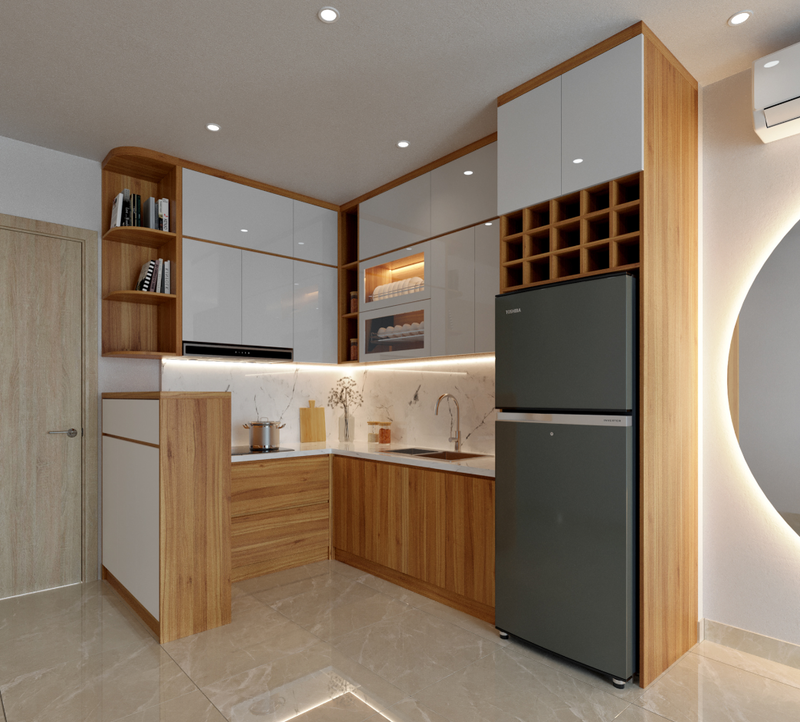 tủ bếp acrylic màu trắng