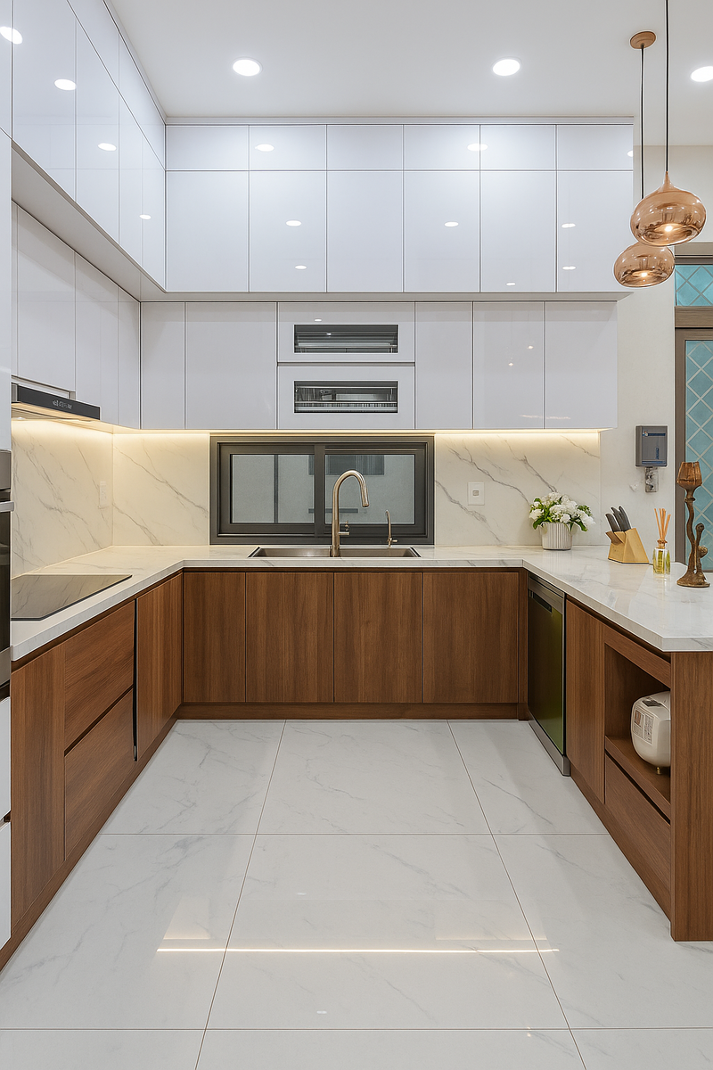 tủ bếp acrylic màu trắng