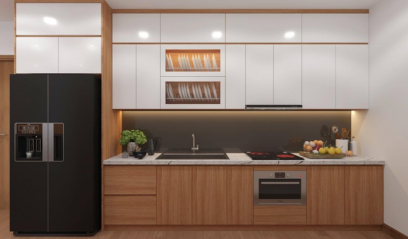 tủ bếp Acrylic vân gỗ