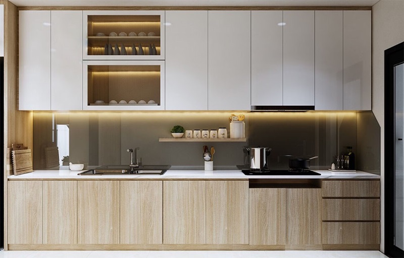 tủ bếp Acrylic vân gỗ