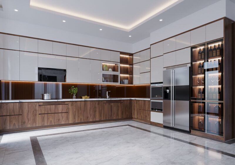 tủ bếp Acrylic vân gỗ