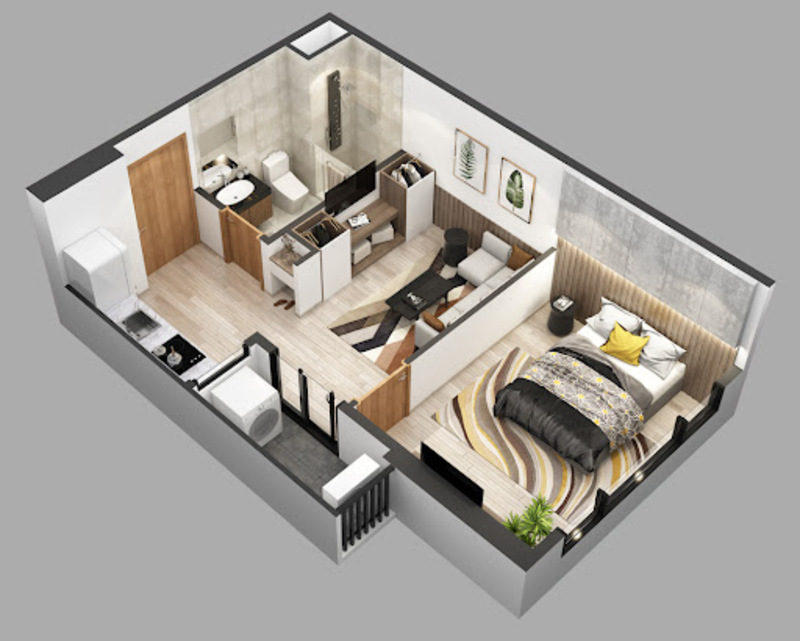 thiết kế căn hộ 1 phòng ngủ