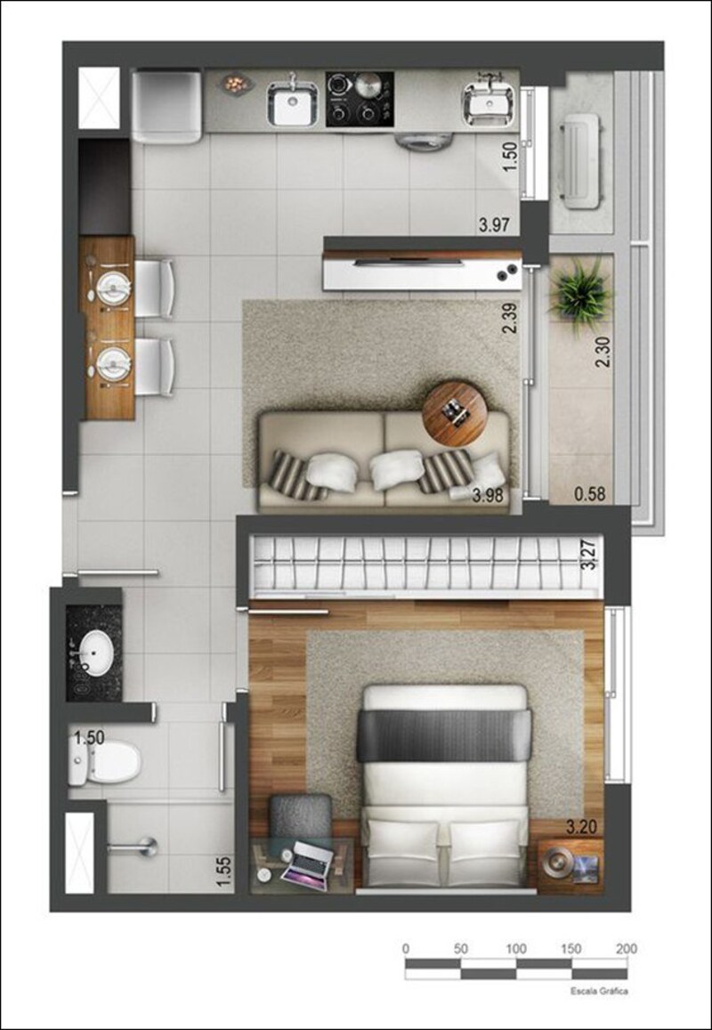 thiết kế căn hộ 1 phòng ngủ