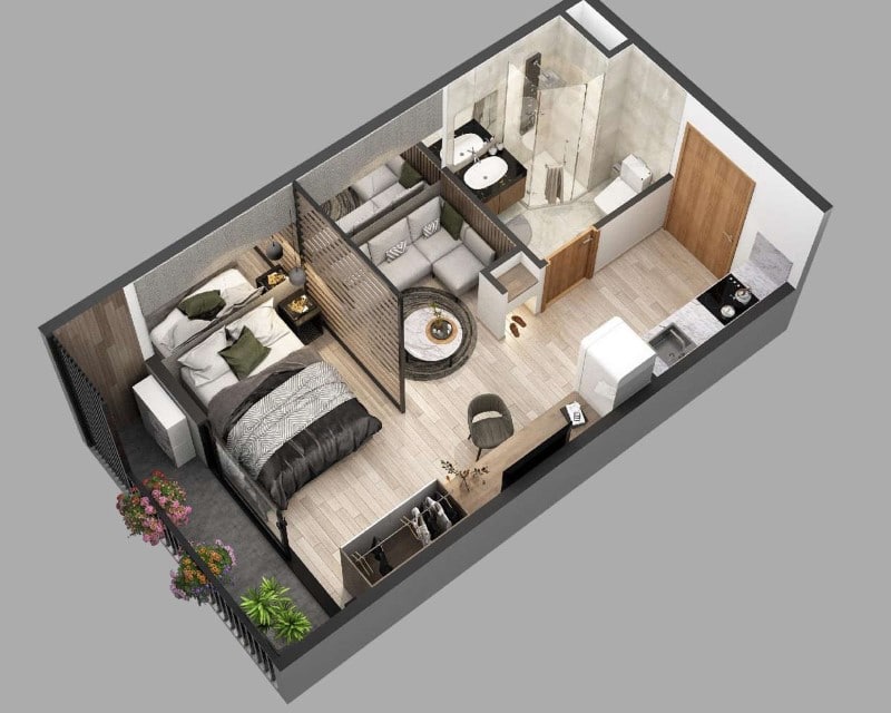 Thiết kế căn hộ 1 phòng ngủ