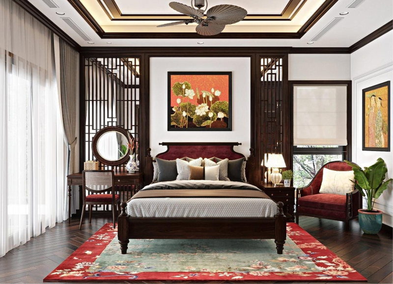 thiết kế phòng ngủ phong cách Đông Dương