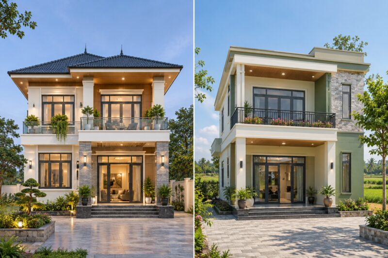 mẫu nhà 2 tầng đẹp ở nông thôn